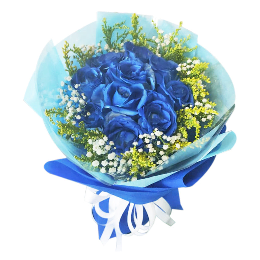 12 Blue Roses Hand Bouquet